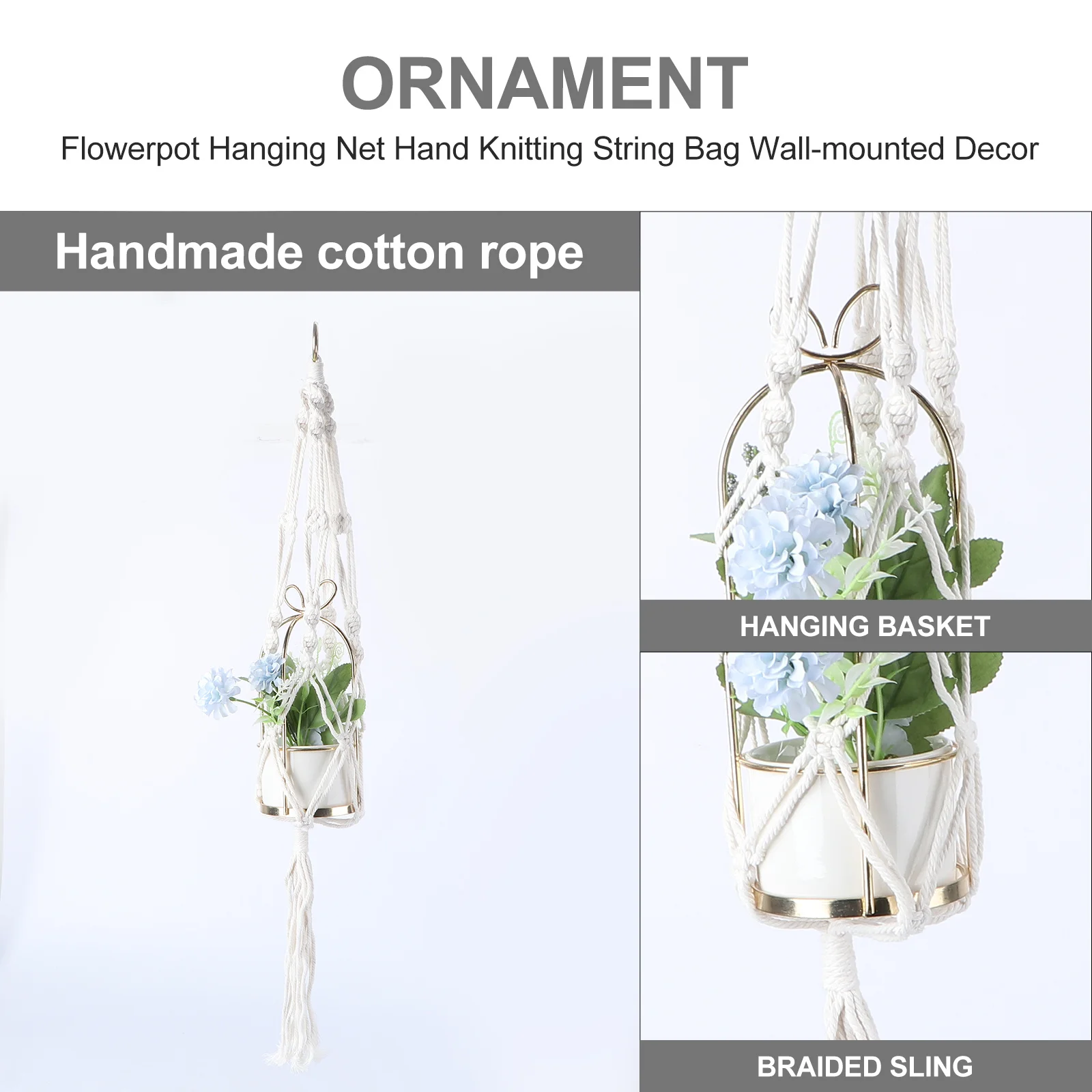 

2Pcs Durable Cotton Flowerpot String Bag Handmade Hanging Design Space Saving Home Garden Store Decor Flowerpot String Bag