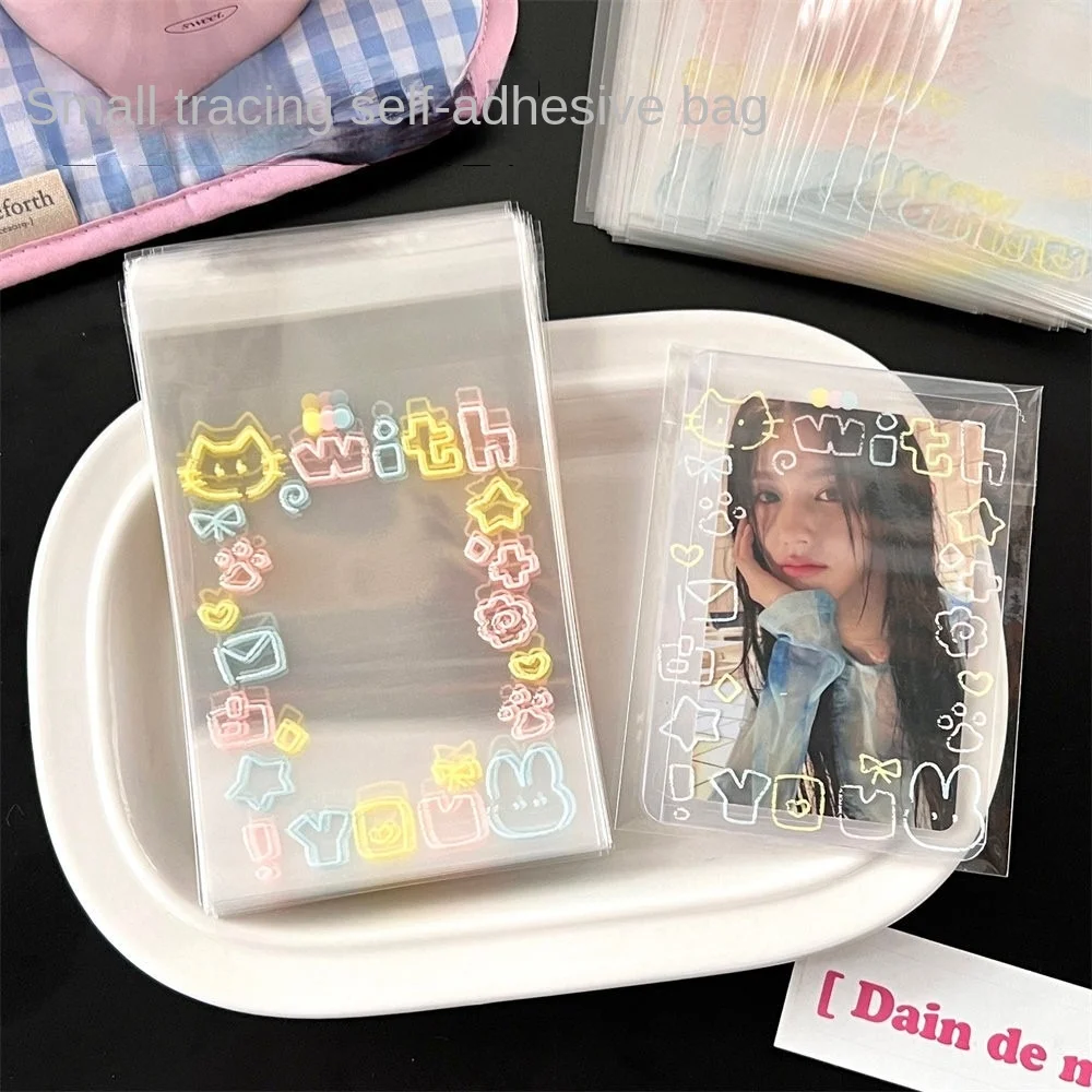 100PCS Photoelectric Card Cat Sealed Bag Kpop Desktop Decor Idol Photos Protective Cover Idol Cards Cartoon Collection Envelopes