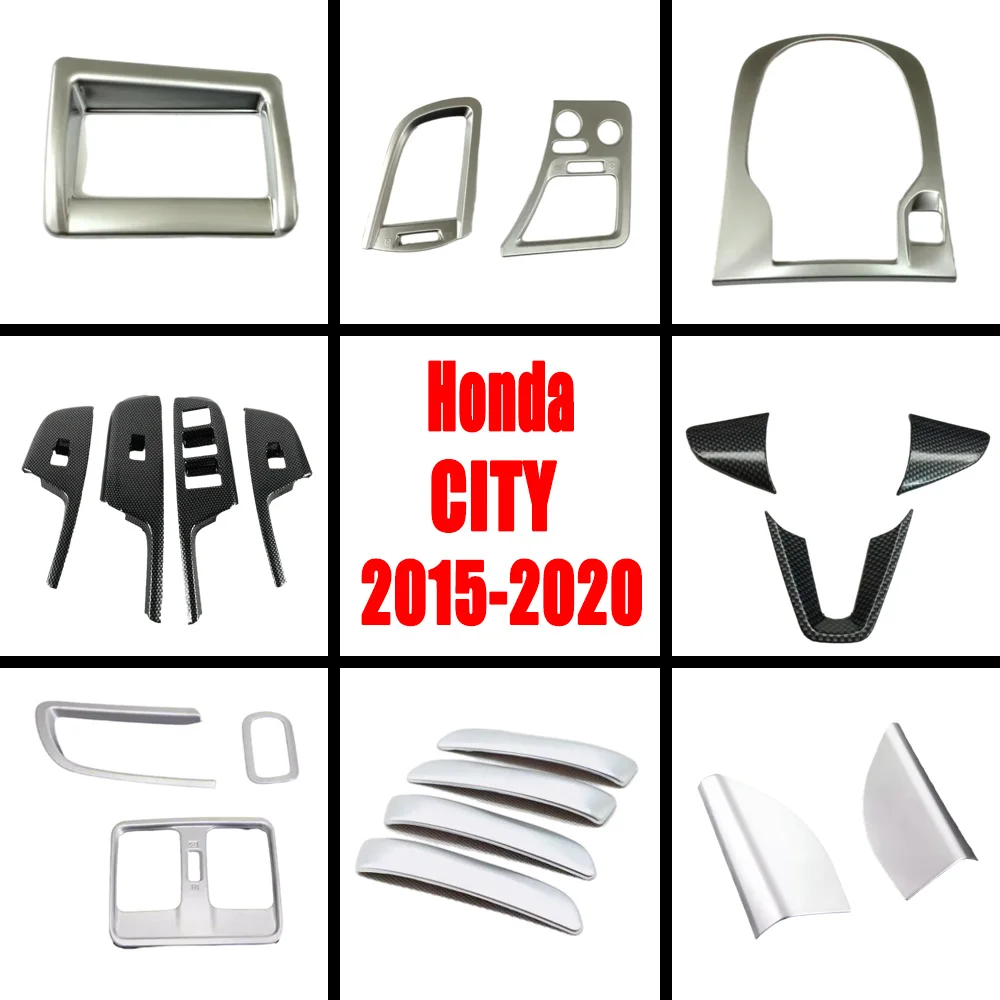 

For Honda CITY 2015-2020 ABS Window Glass Lift Button Shift Panel Door Handle Bowl Cover Light Air Outlet Trim Armrest Box