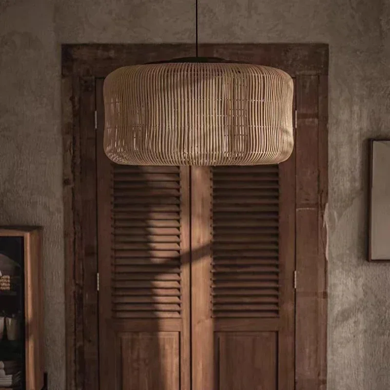 New Retro Handmade Rattan Pendant Lamp Homestay Living Room Restaurant Bedroom LED Chandelier Home Decor Light Fixtures