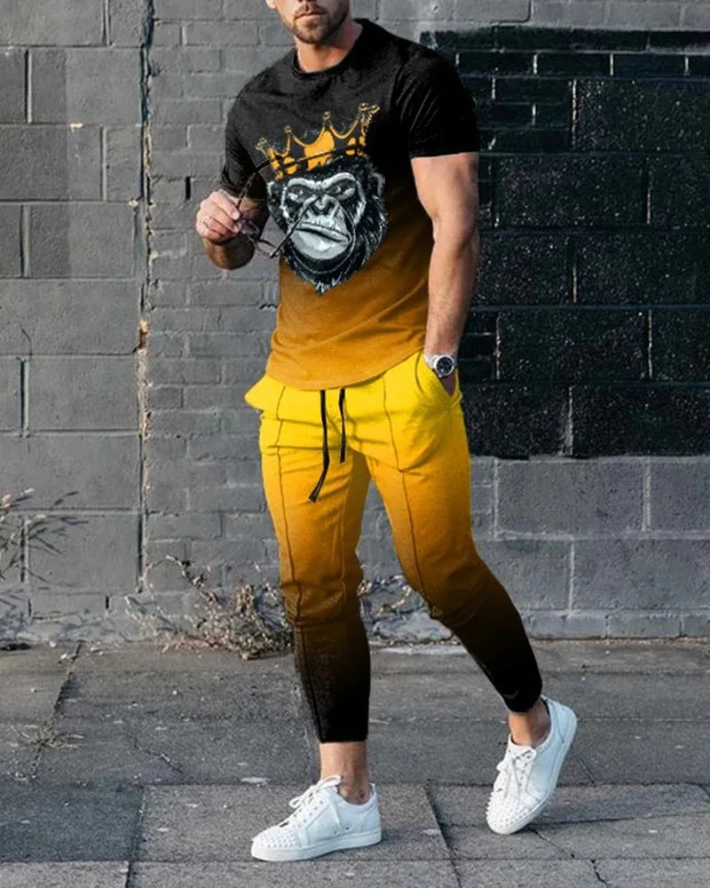 Men Fashion T-shirt Long Pants Set Men Clothing New Summer Men tshirt Sets Tracksuit Men 2 Piece Outfits Short Sleeve Set