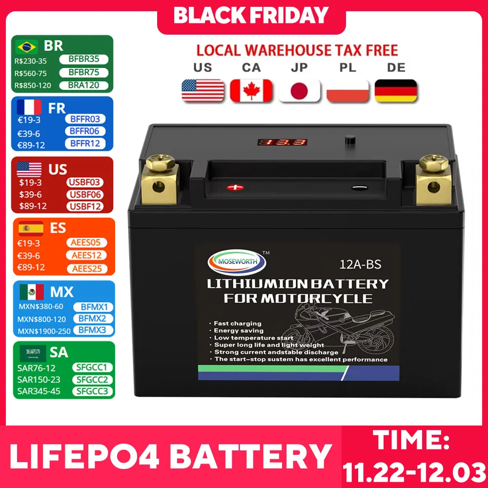 Factory 12-BS 12B-4 12S LifePO4 Motorcycle Start Battery 12V 8Ah CCA 450A Lithium Scooter Battery With BMS For ATV UTV Motorbike