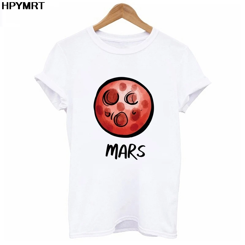 Fun Cartoon Mars printed Fashion T Shirt Women Harajuku Eight planets and sun Tshirt Top Tees Female Summer Short sleeve T-shirt