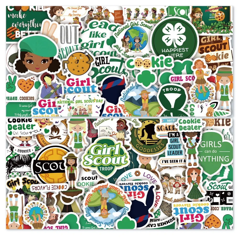 50PCS Girl Scout Camp Cookie Stickers Vintage For Gift DIY Kids Notebook Luggage Motorcycle Laptop Refrigerator Decals Graffiti