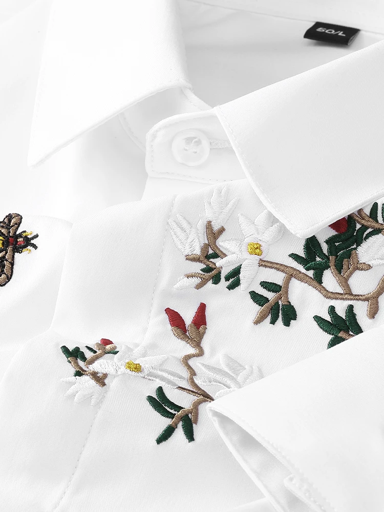 

Embroidered Casual Long Sve Men's irt Spring Season Iron-Free Busin Casual Sle Slim Fit Youth Faion