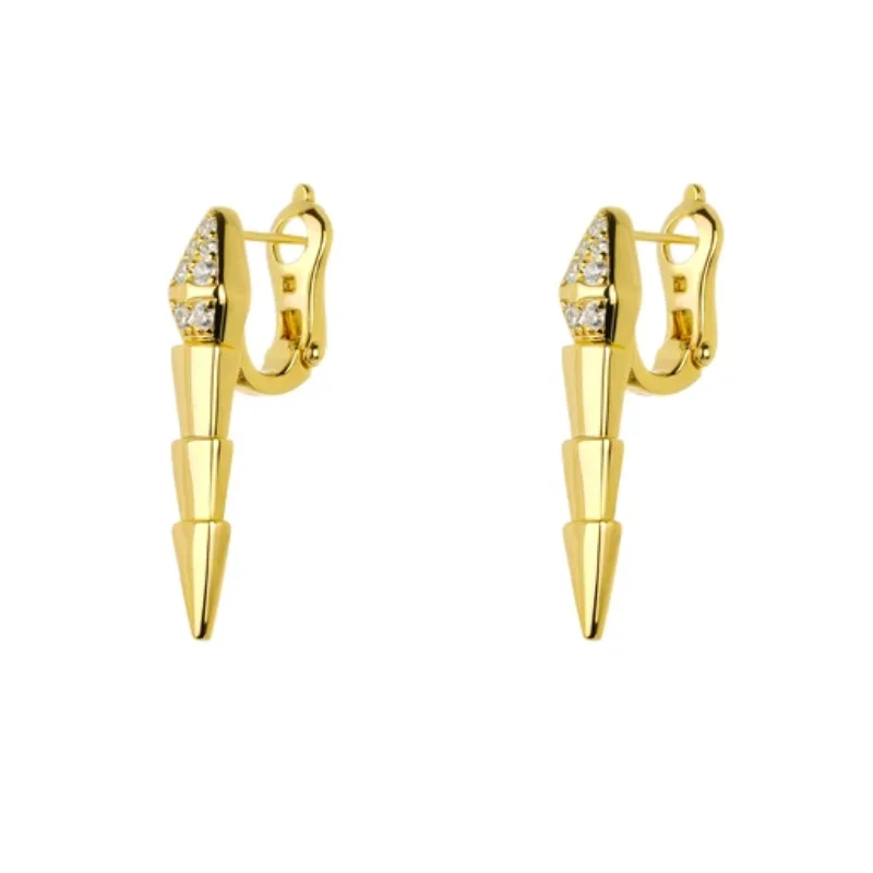 

BELLUX Official Design 925 Silver Gold Plated Synthetic Zircon Gold White Diamond Snake Shaped Earrings Fine Jewelry