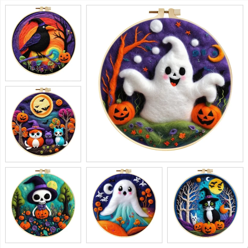 

CHENISTORY ghost Halloween Wool Needles Felting Kit Diy Creative Making Wool Felt Embroidery Kit Sewing Craft Home Decoration