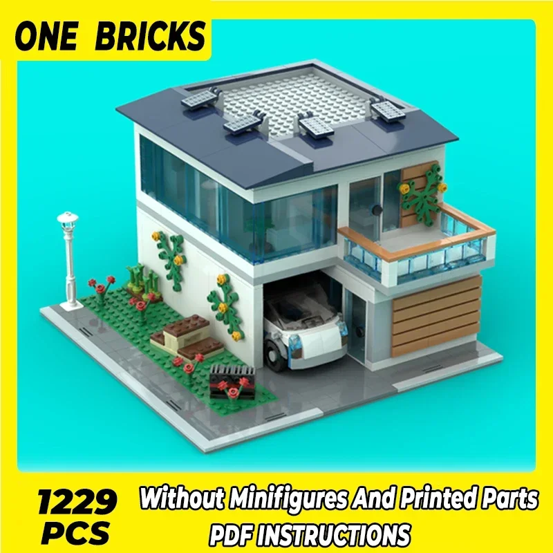 Moc blocos de construção vista rua modelo moderno casa da família tijolos técnicos diy montagem brinquedo construção para crianças presente do feriado