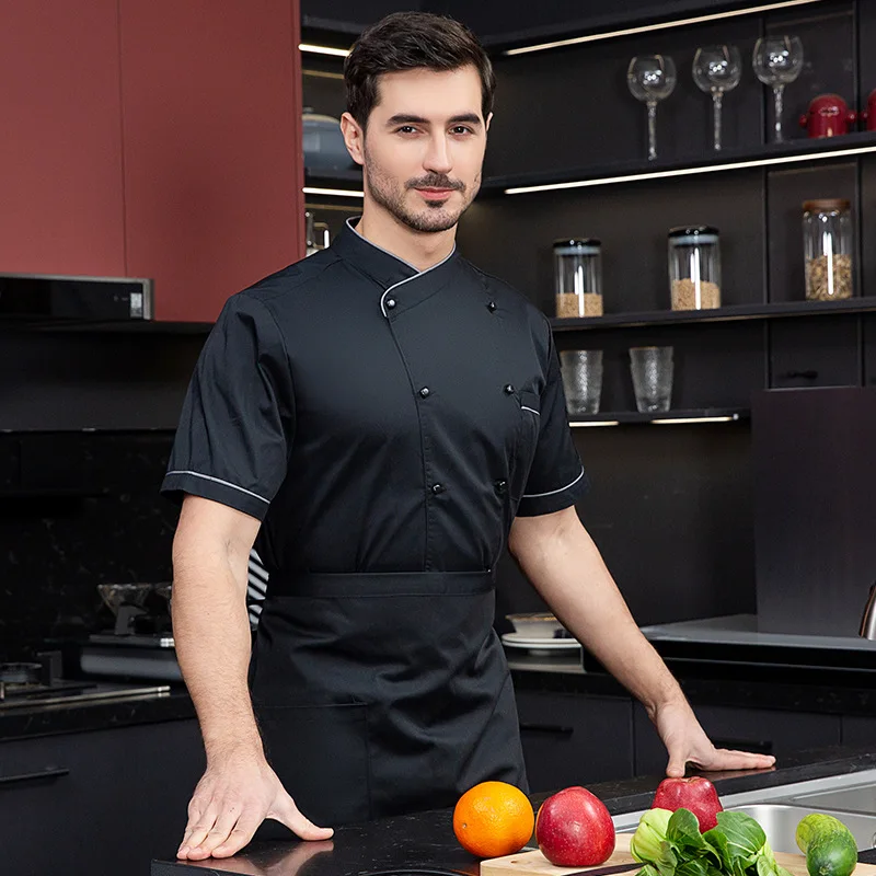 Salopette de Chef de restaurant, uniforme de Chef pour hommes, manches longues, été épaissi, cuisine, hôtel, manches courtes