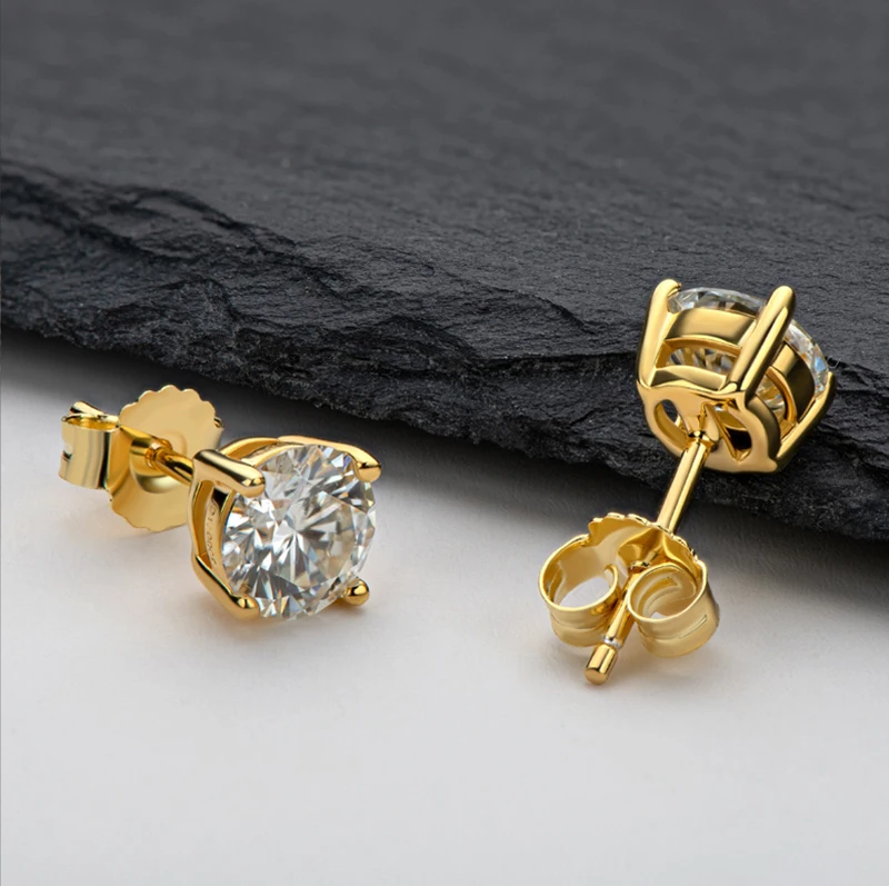 2 GRA-zertifizierte Moissanit-Ohrstecker, bestehen den Diamantprüfer, für Damen und Herren, 925er Silber, 18 Karat vergoldet, Hochzeits-Edelstein – Detail 8