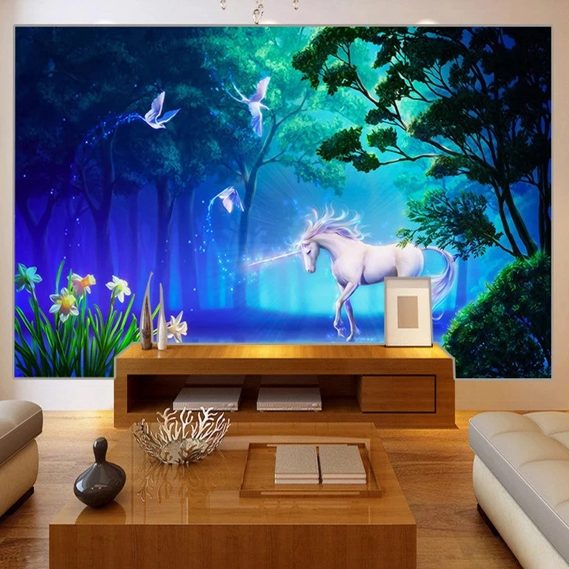 papel-de-parede-fotografico-personalizado-3d-floresta-de-contos-de-fadas-fluorescente-cavalo-branco-sala-de-estar-fundo-de-tv-quarto-restaurante