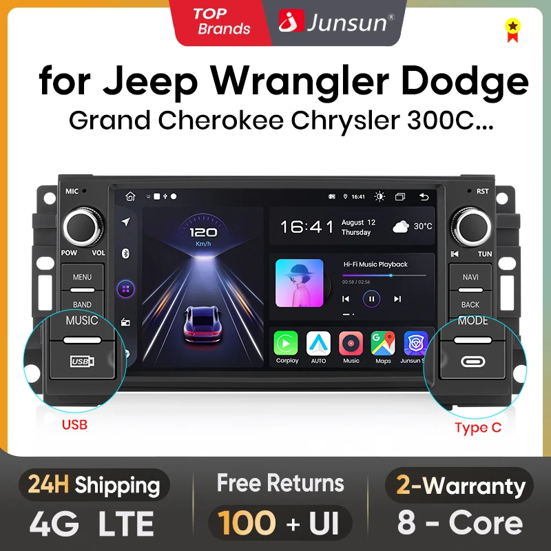 Junsun CarPlay Android Auto Car Radio for Jeep Wrangler Dodge Grand Cherokee Chrysler 300C Patriot Commander Caliber Challenger