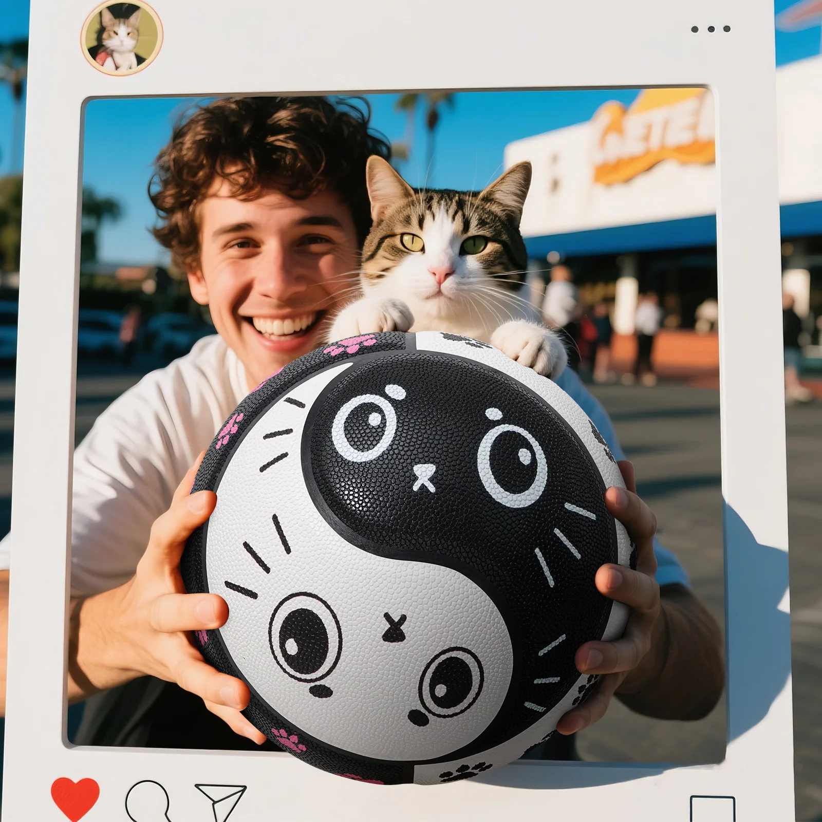 Kuangmi PU บาสเกตบอล Tai Chi ออกแบบแมวน่ารักพิมพ์ในร่ม/กลางแจ้ง High BOUNCE & Anti-SLIP Size7 29.5 ",KMbb621