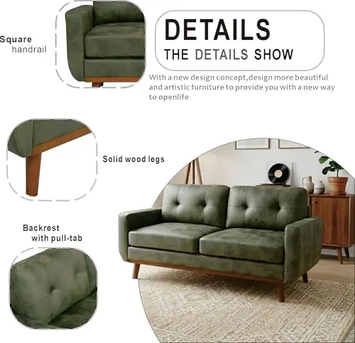 

65 Inch Two-Seat Upholstered Sofa With Square Armrests And Solid Wood Legs For Living Room Or Office Use