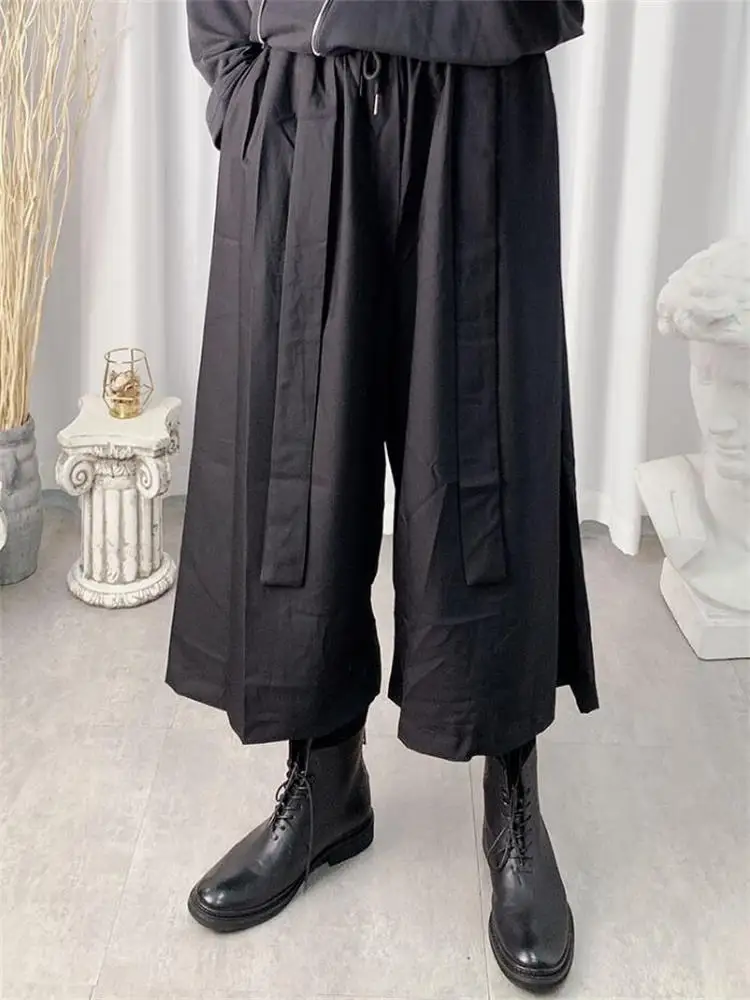 Men's Wide Leg Pants Spring And Autumn New Fashion Fashion Stage Style Super Loose Large Size Nine Minute Pants