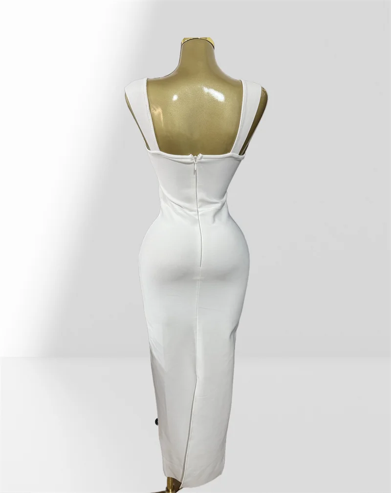 新しい黒い花輝くダイヤモンドセクシーな V ネック白包帯ドレス女性の誕生日パーティードレス結婚式パーティー衣装