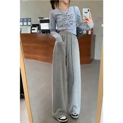 Gray Wide Leg Pants Women Y2k Streetwear School Sweatpants Harajuku Korean Fashion Vintage Loose Casual Trousers