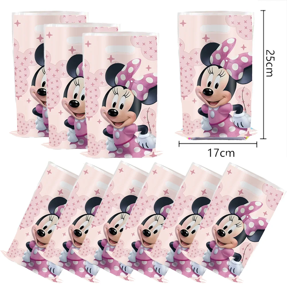 Nuevas bolsas de regalo para fiesta de cumpleaños de Minnie Mickey Mouse, decoración de favores, pancarta, plato de globo, vajilla desechable para fiesta, cumpleaños para niños