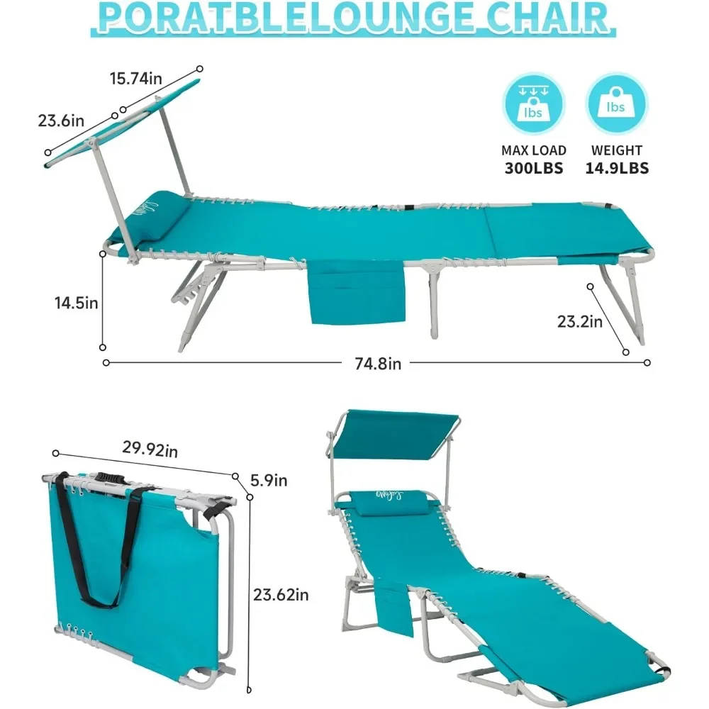 

# 3 in 1 Tanning Chair with Face Hole & Canopy, 300 lbs Heavy Duty 5 Positions Folding Face Down Lounge Chairs Outdoor with Pill