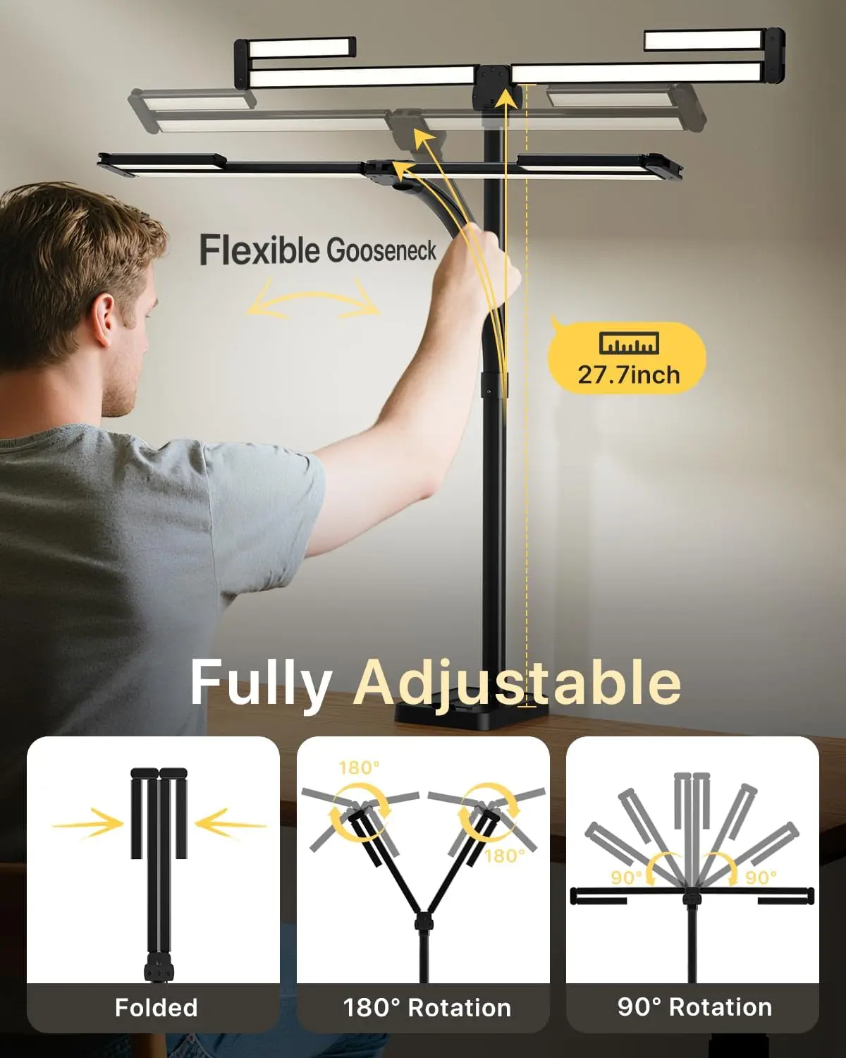 42" Adjustable LED Desk Lamp with Remote, 1800LM Bright, Eye-Caring Light for Home Office and Study