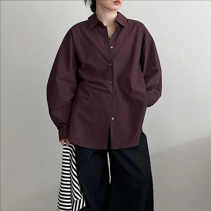 

Autumn clothing women 2025 new casual solid color loose long sleeve shirt