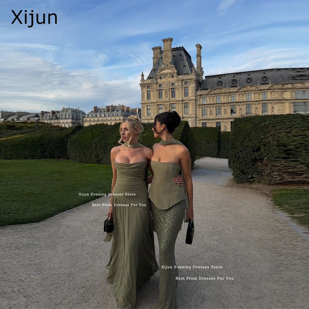

Xijun Simple Olive Green Long Evening Dresses Sleeveless Scarf Formal Prom Dresses Floor Length Prom Gowns 2025 Women Customized