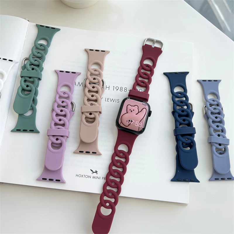 لطيف لون الحلوى تنفس دائرة جوفاء حزام ل أبل ساعة ، 45 مللي متر ، 41 مللي متر ، 40 مللي متر ، 44 مللي متر ، 42 مللي متر ، 38 مللي متر ، لينة الفرقة ل سلسلة 9 ، 8 ، 7 ، 6 ، 5