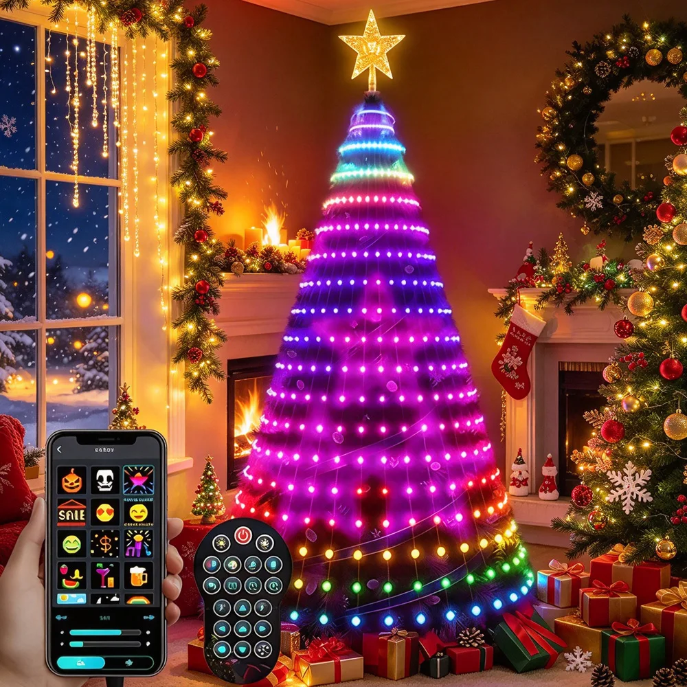 400LEDs Smart Christmas Tree Lights LED RGB String Lights DIY Color Pattern Music Sync Waterproof for Christmas Tree Decor