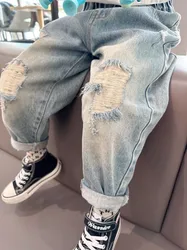 Children's ripped jeans Spring and Autumn new styles boys' and baby casual pants Kids trousers