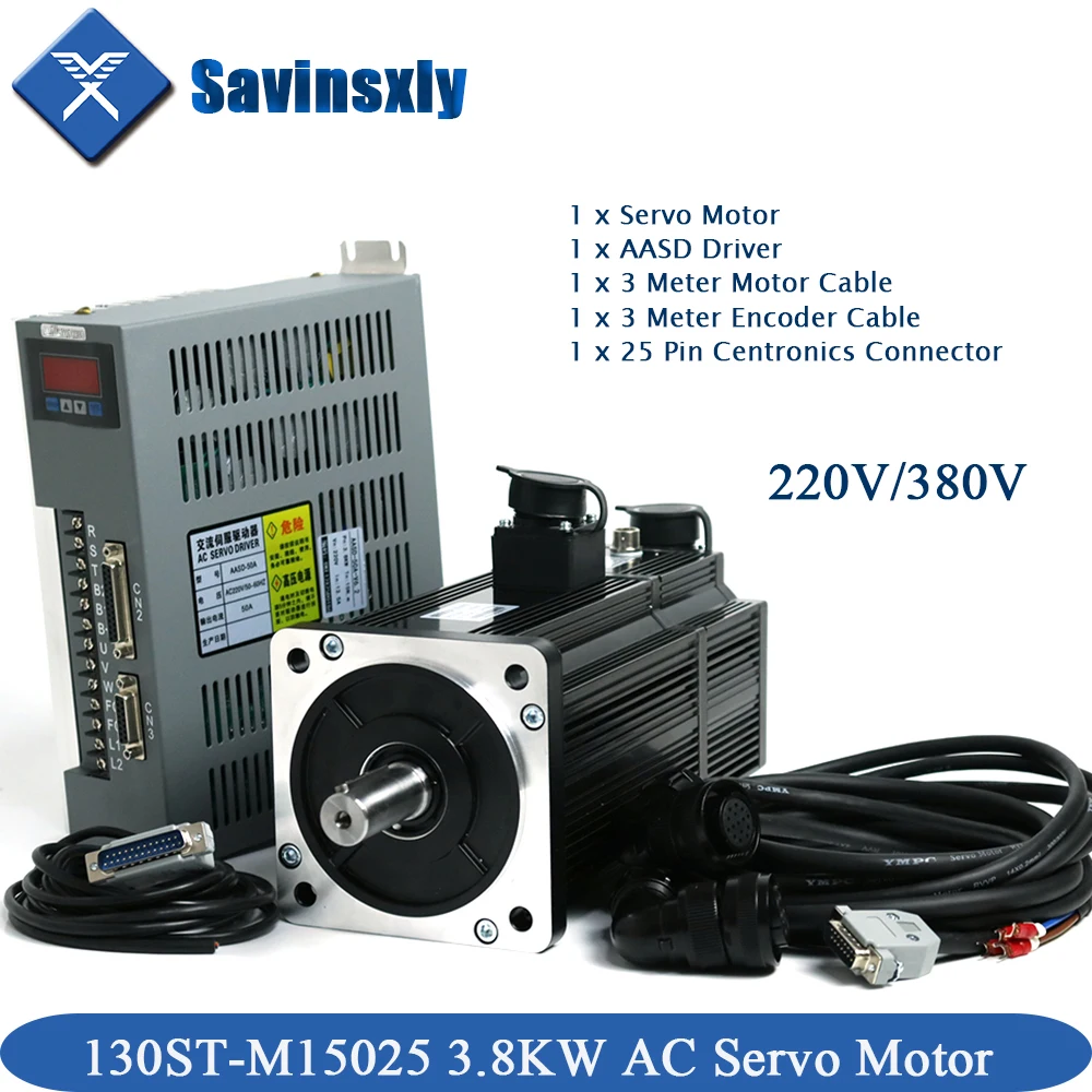 130ST-M15025 220V 3.8KW AC Servo motor with brake 2500RPM 15N.M. Single-Phase ac drive permanent magnet Matched Driver AASD.