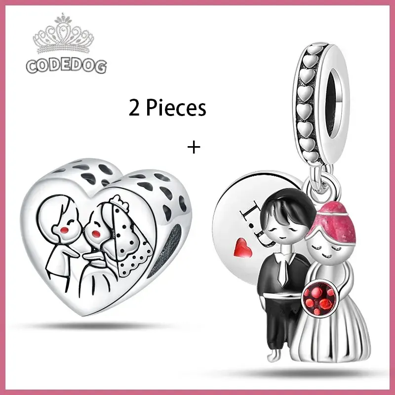 Two Pieces Silver-plated Long Lasting Happiness Charms Fit Pandora 925 Original Bracelet DIY Beads For Women Jewelry Gift New in