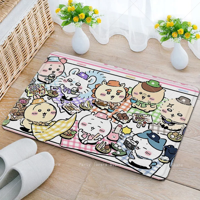 Anime Chiikawas Flannel Carpets Anime Anti-slip Floor Mats Cartoon Living Room Bathroom Rectangle Doormats Home Decor Women Gift - view 2