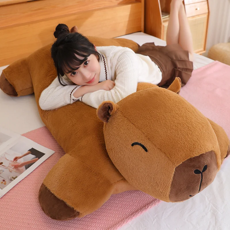 60cm Brown Capybara Pillow Stuffed Cartoon Big Cushion Eyes Closed Aquatic Animal Soft Stuffed Seat Cushion Gift