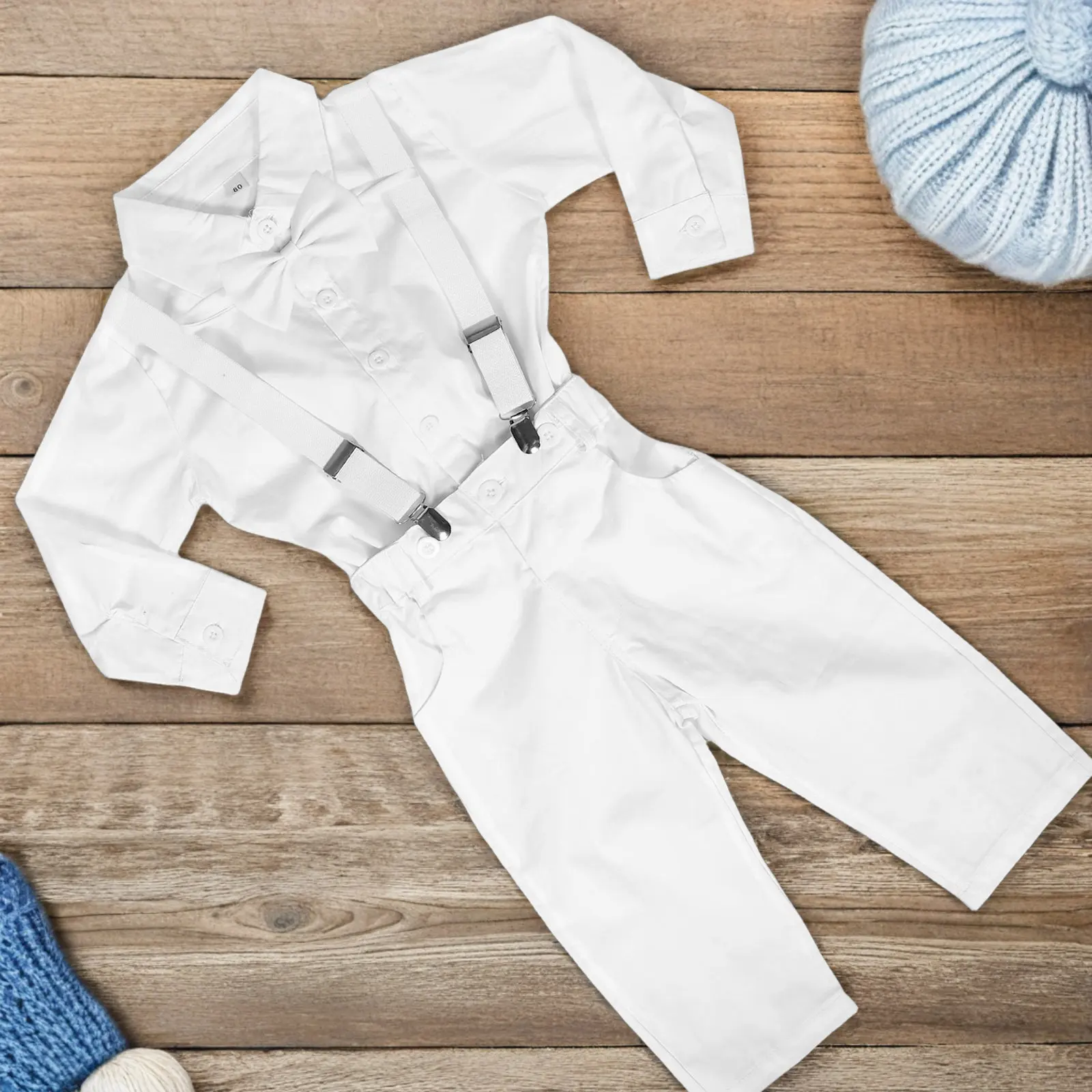 

Комплект для малыша: костюм джентльмена (90 см) для мальчика, нарядный, для свадьбы, с подтяжками, рубашкой и брюками, для церемоний и мероприятий