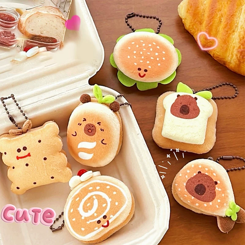 

//1pc new Creative Soft Stuffed Burger Animal Capybara Plush Doll Key Chain Toy Cartoon Bag Car Pendant Toast Keyring