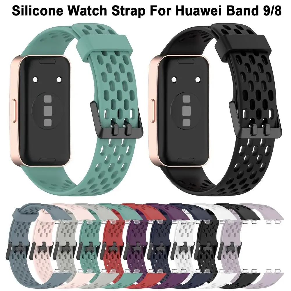 สายนาฬิกาซิลิโคนสําหรับ Huawei Band 9/8 Soft Breathable หลุมกีฬาสร้อยข้อมือนาฬิกาสมาร์ทอุปกรณ์เสริม