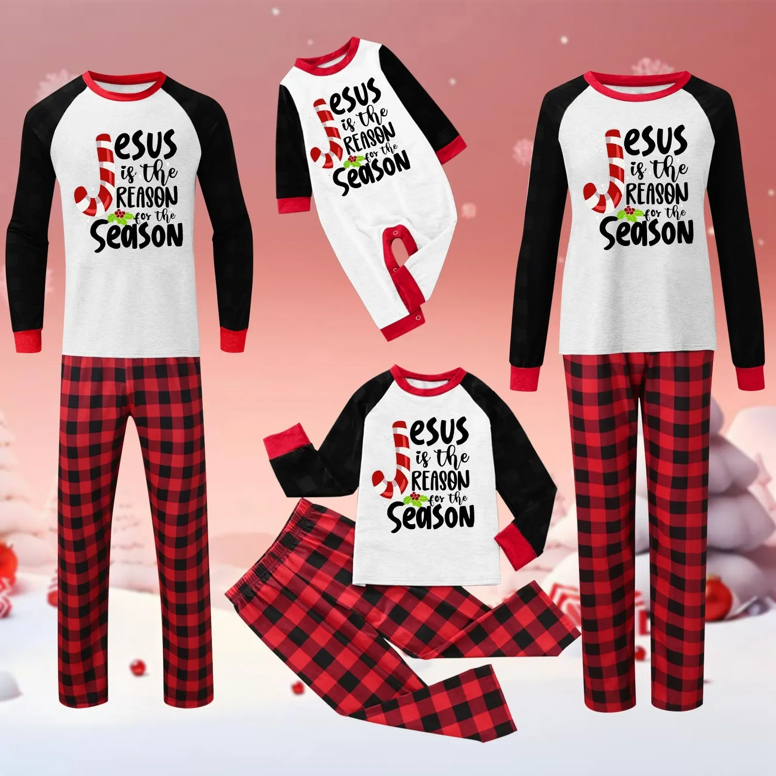 Family Christmas 2024 Matching Pajamas Letter Pattern Full Sleeve Outfits Mom Dad Kids Clothing Set Soft Home Pyjamas Xmas Look