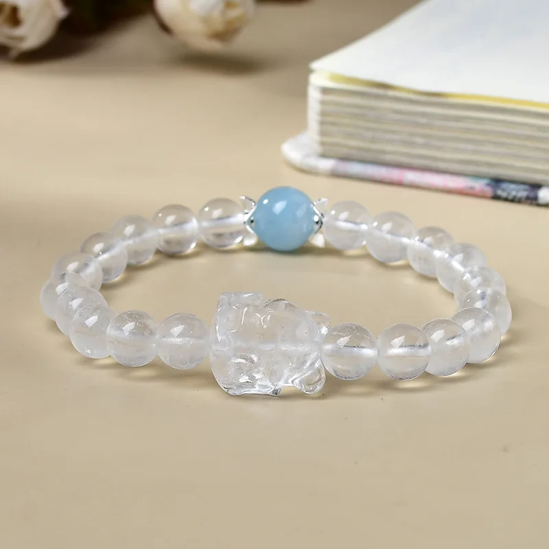 Natural White Crystal Sea Blue Treasure Nine-tailed Fox Bracelet Women's Light Luxury Fashion Lucky Bracelet Original Design