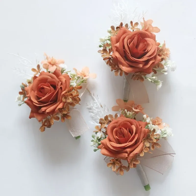 Orange künstliche Rosenblüten im Knopfloch für Bräutigam, Hochzeit, Brautjungfer, Hochzeitsaccessoires