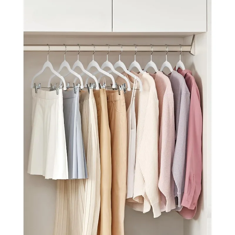 50-Pack Pants Hangers, 16.7-Inch Long Velvet Hangers with Adjustable Clips, Heavy-Duty, Non-Slip Skirt Hangers