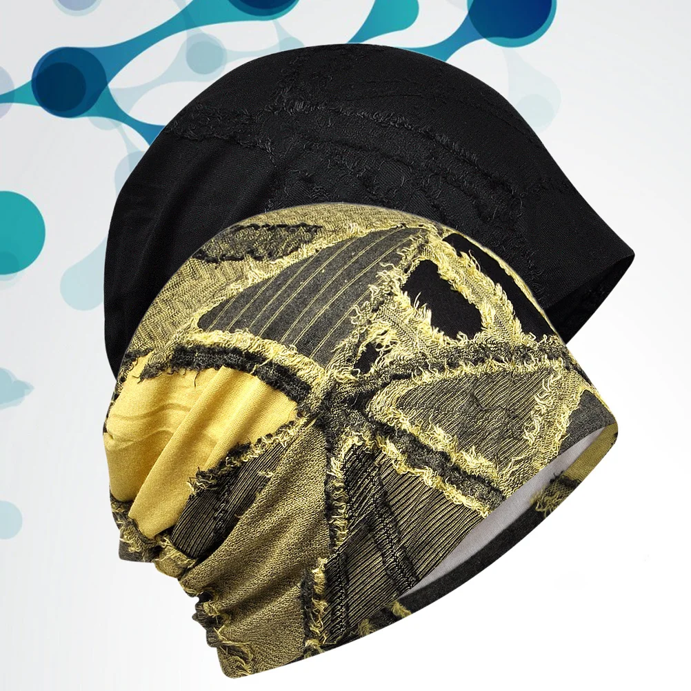 

2Pcs Summer Women Headwear Cotton Headscarf Hat Elastic Beanie Multifunctional Turban Wrap for Sports Wedding Party Daily Wear