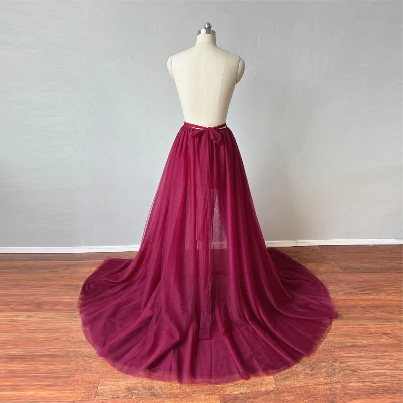 Burgundy Detachable Overskirt Long Train Removable Tulle Trains 5 Layers Waistband Maxi Skirts for Wedding Skirt Cocktail Bridal