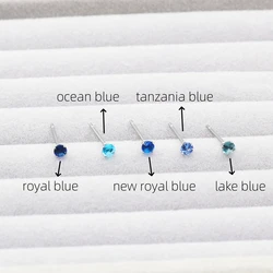 Stainless Steel Women Men Stud Earring 3mm AAA New Royal Ocean Blue Round ZirconsIP Plating No Fade Allergy Free