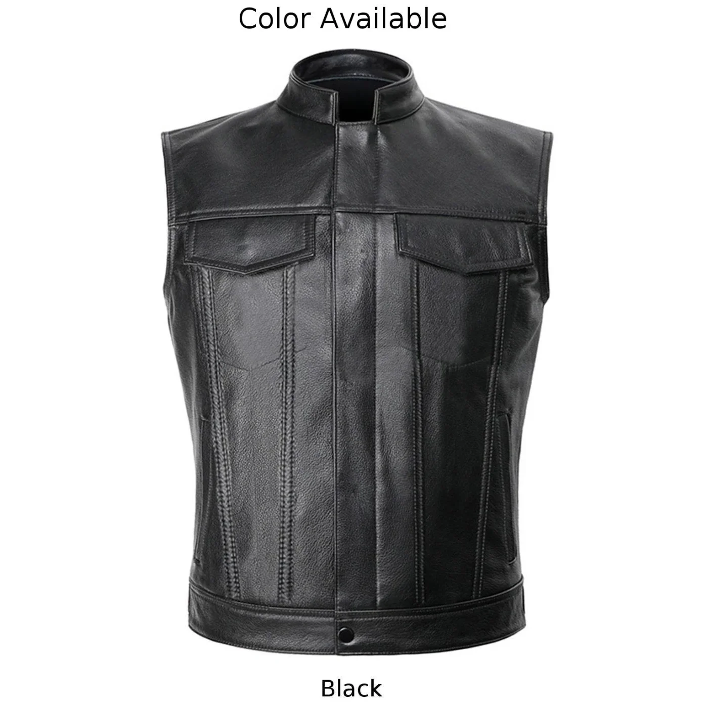 Stylish Men's Sleeveless Faux Leather Waistcoat with Stand Collar for Club Motorcycle Biker Cut Off Style