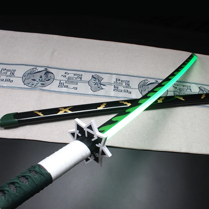 Demon Slayer LED Glowing Katana Sanemi Charakter Rollenspiel-Requisiten mit weißem Gürtel und Halter Bambus-Spielzeugschwert