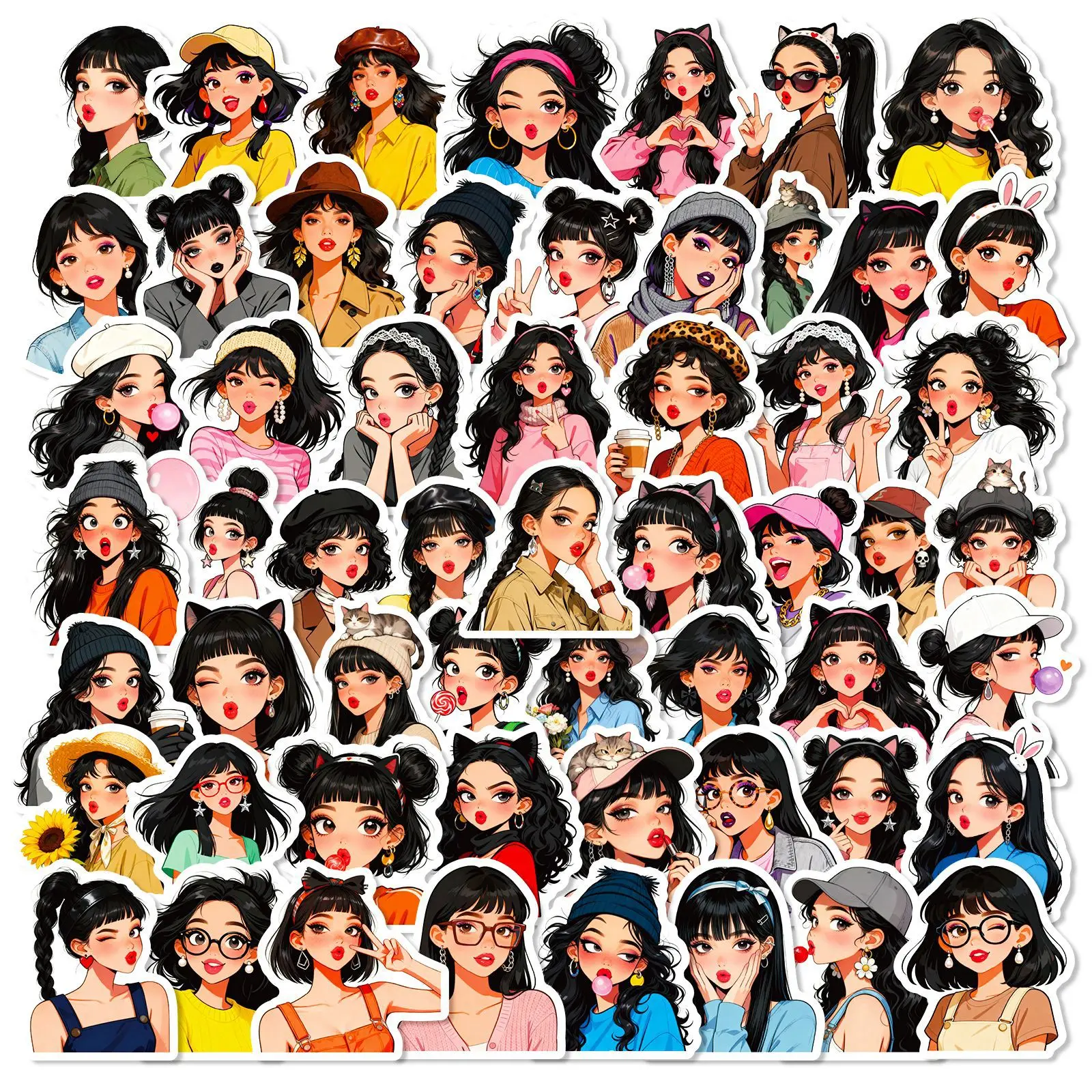 10/56PCS Cartoon Cute Girl Stickers Beautiful Playful Girl Graffiti Decoration Notebook Suitcase Guitar Skateboard Phone Decals