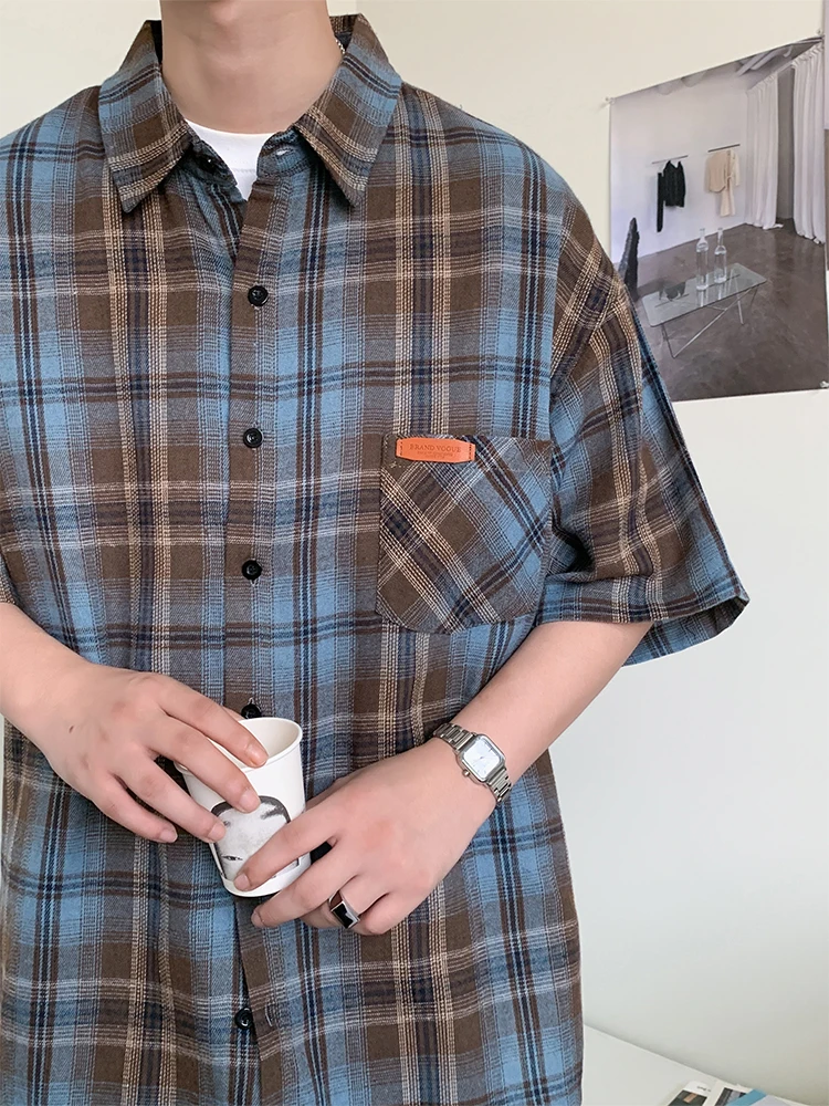 

Summer Men Shirt Plaid Cotton Short Sleeve Plus Size 6XL 7XL 8XL 10XL Green 2025 Oversize Formal Casual Designer High Quality