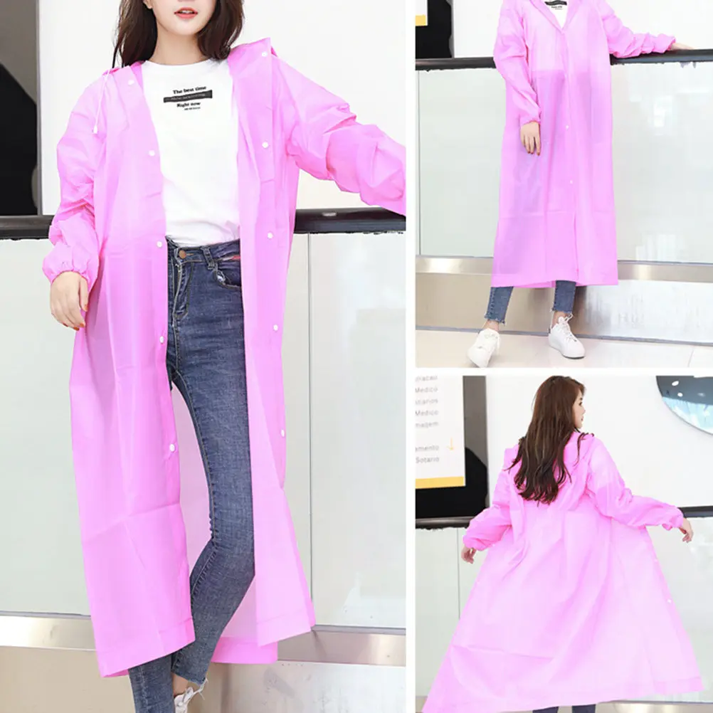 

3Pcs Pink Adult Raincoat with Hood Elastic Sleeves Lightweight Waterproof Portable Reusable Thicken Eva Rain Poncho for Hiking