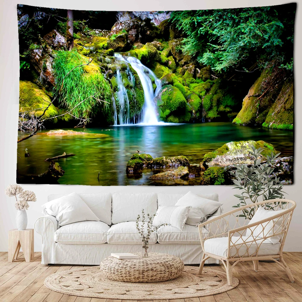 Rock Waterfall Tapestry Wall Hanging Natural Art Scenery Bohemian Minimalist Modern Style Living Room Home Decor