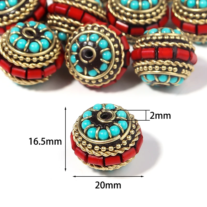 13/18/20mm Round Resin Indonesian Beads With Metal National Style Spacer Loose Bead For Jewelry Making Bracelet Supplies